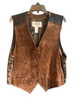 Vintage Firenze Santa Barbara Suede and Wool Southwestern Aztec Pattern Vest Lg
